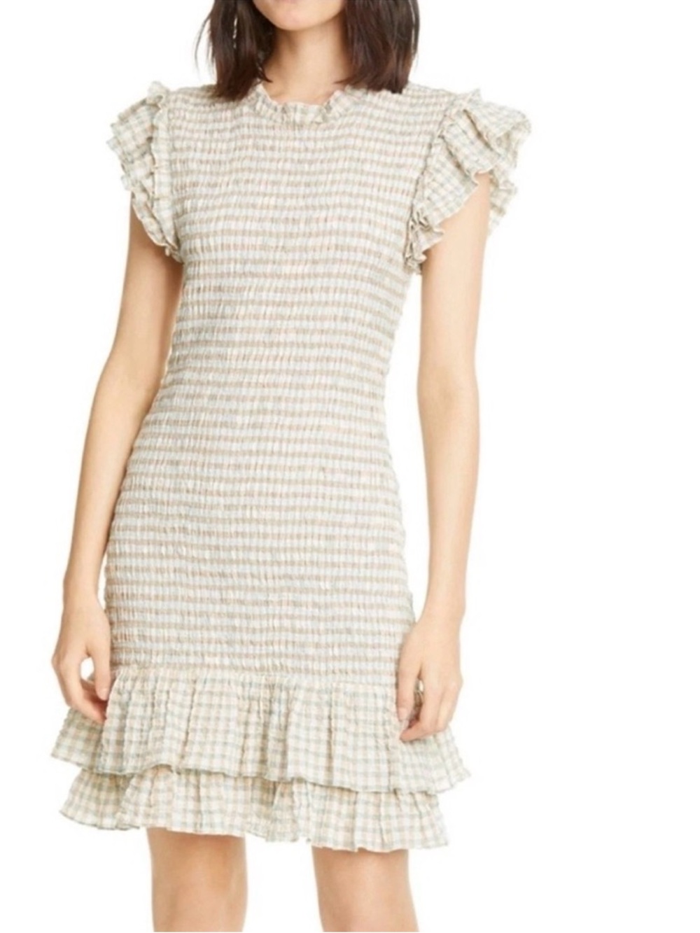 NWT Veronica Beard Cici Smocked Gingham Dress Green 10 Cottagecore Coquette